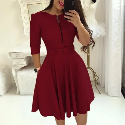 Elegant A-line Patchwork Dress - Womens AutumnWinter Party  Office Dress - ZOOMNSTORE