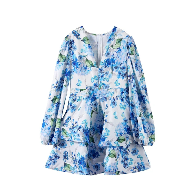 Elegant Backless Party Dress - 3D Flower Print A-line Mini Evening Dress for Women - ZOOMNSTORE