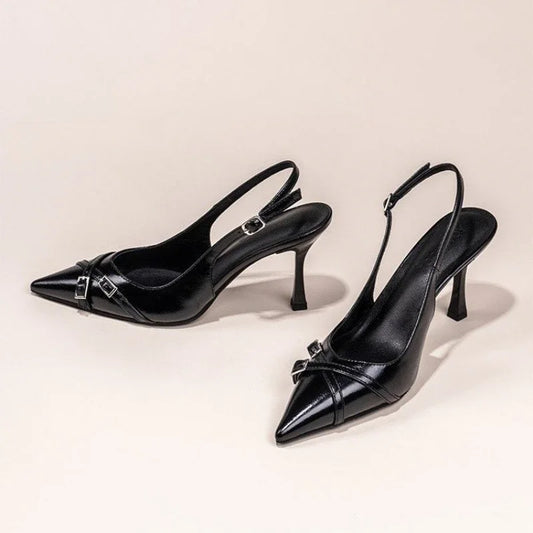 Elegant Black High-Heeled Stiletto Shoes with Buckle - Womens Summer Fashion - ZOOMNSTORE