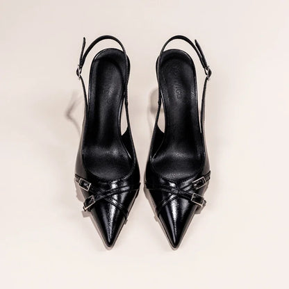 Elegant Black High-Heeled Stiletto Shoes with Buckle - Womens Summer Fashion - ZOOMNSTORE