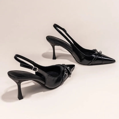 Elegant Black High-Heeled Stiletto Shoes with Buckle - Womens Summer Fashion - ZOOMNSTORE