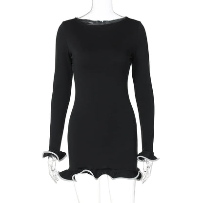 Elegant Bodycon Mini Dress - O-Neck Long Sleeves Ruffles for Party  Streetwear - ZOOMNSTORE