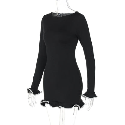 Elegant Bodycon Mini Dress - O-Neck Long Sleeves Ruffles for Party  Streetwear - ZOOMNSTORE