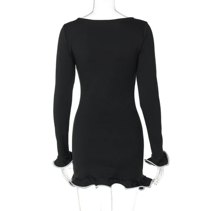 Elegant Bodycon Mini Dress - O-Neck Long Sleeves Ruffles for Party  Streetwear - ZOOMNSTORE