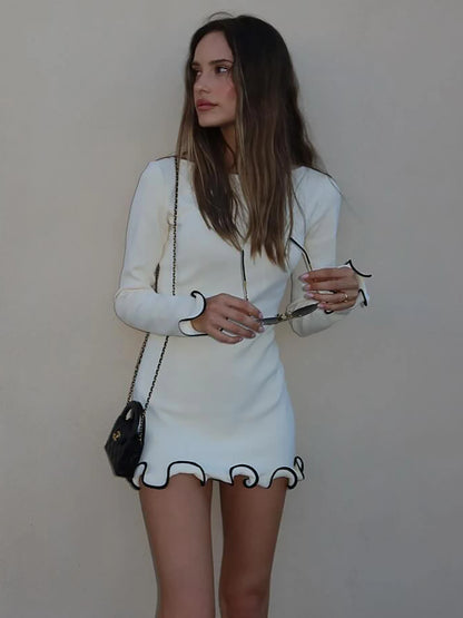 Elegant Bodycon Mini Dress - O-Neck Long Sleeves Ruffles for Party  Streetwear - ZOOMNSTORE