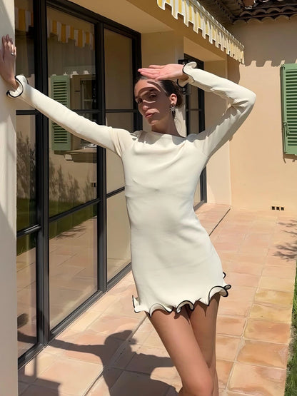Elegant Bodycon Mini Dress - O-Neck Long Sleeves Ruffles for Party  Streetwear - ZOOMNSTORE