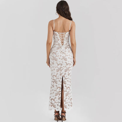 Elegant Womens Winter Maxi Dress - Lace Up Evening Dress for Special Occasions - ZOOMNSTORE