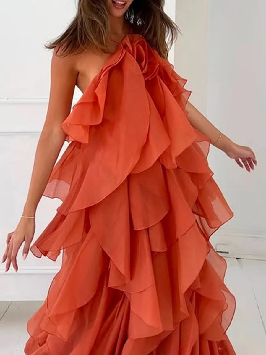 Elegant Halter Dress - Solid Ruffled Backless Sleeveless Fashion for Women - ZOOMNSTORE