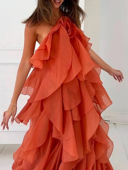 Elegant Halter Dress - Solid Ruffled Backless Sleeveless Fashion for Women - ZOOMNSTORE