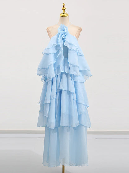 Elegant Halter Dress - Solid Ruffled Backless Sleeveless Fashion for Women - ZOOMNSTORE