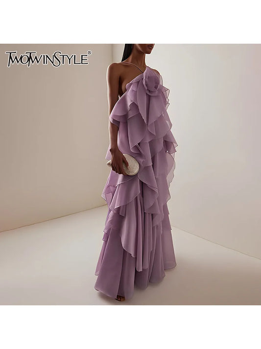 Elegant Halter Dress - Solid Ruffled Backless Sleeveless Fashion for Women - ZOOMNSTORE