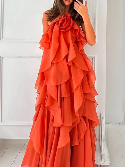 Elegant Halter Dress - Solid Ruffled Backless Sleeveless Fashion for Women - ZOOMNSTORE