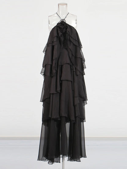 Elegant Halter Dress - Solid Ruffled Backless Sleeveless Fashion for Women - ZOOMNSTORE