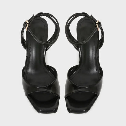 Elegant High Heeled Sandals - Designer Patent Leather Ankle Strap Peep Toe Shoes for Women - ZOOMNSTORE