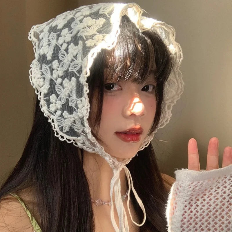 Elegant Lace Floral Hair Scarf - Triangle Headscarf  Sunscreen Travel Headband - ZOOMNSTORE