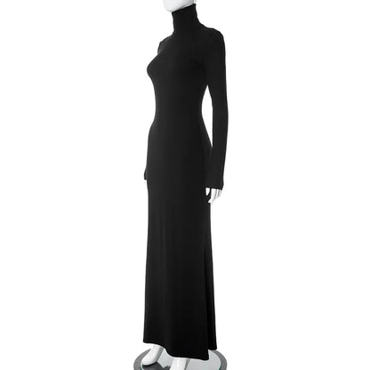 Elegant Long Sleeve Maxi Dress - Casual Bodycon Turtleneck Outfit for Women - ZOOMNSTORE