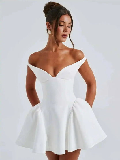 Elegant Off Shoulder A-Line Dress - Sexy Backless Mini Party Dress for Women - ZOOMNSTORE