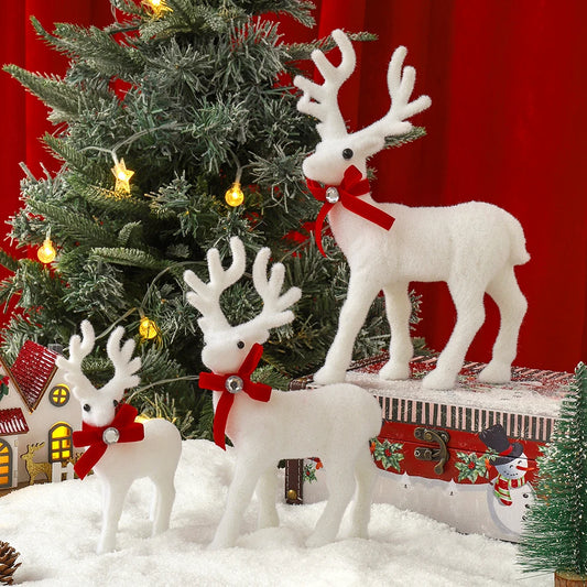 Elk Christmas Ornaments - White Elk Figurines 16/21/26CM Holiday Room Decorations - ZOOMNSTORE