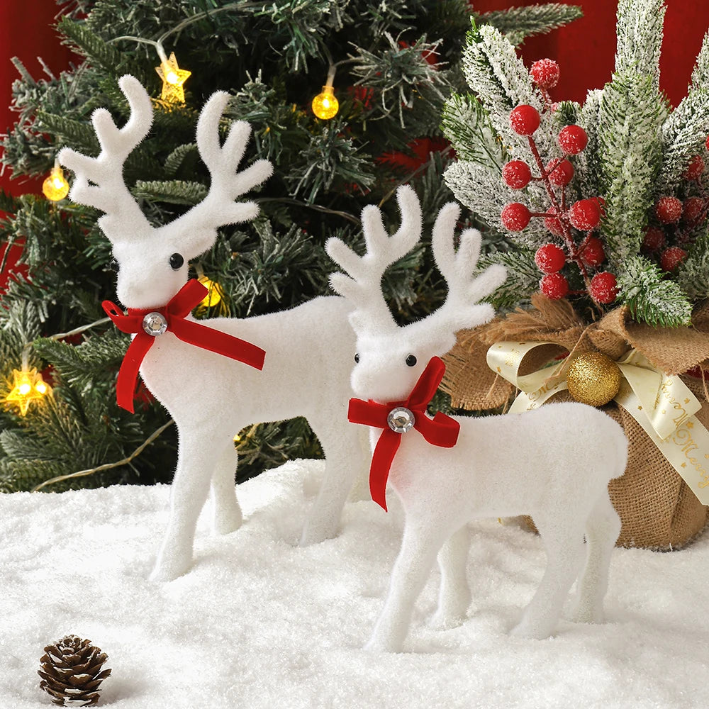 Elk Christmas Ornaments - White Elk Figurines 16/21/26CM Holiday Room Decorations - ZOOMNSTORE