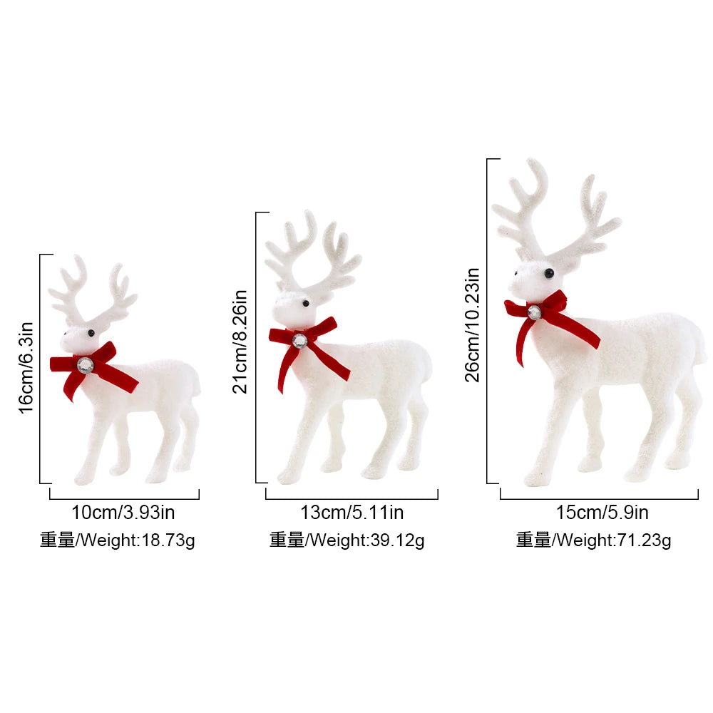 Elk Christmas Ornaments - White Elk Figurines 16/21/26CM Holiday Room Decorations - ZOOMNSTORE