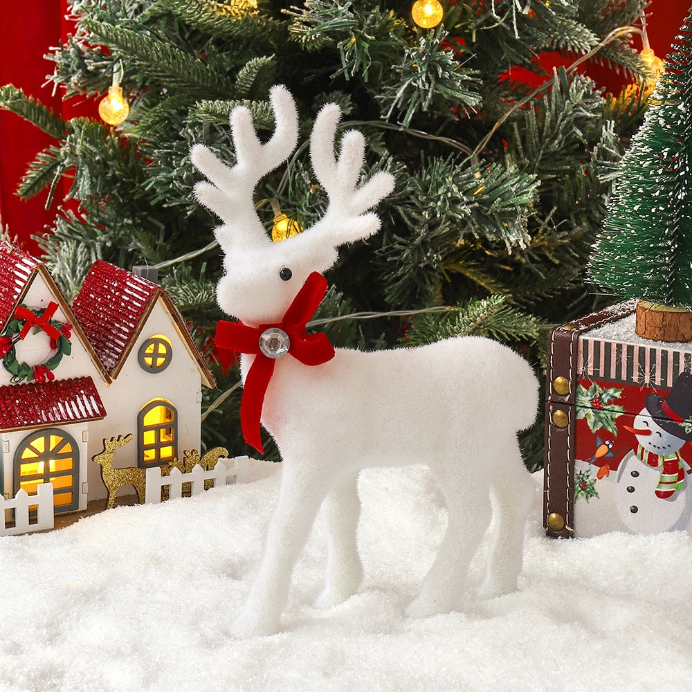 Elk Christmas Ornaments - White Elk Figurines 16/21/26CM Holiday Room Decorations - ZOOMNSTORE