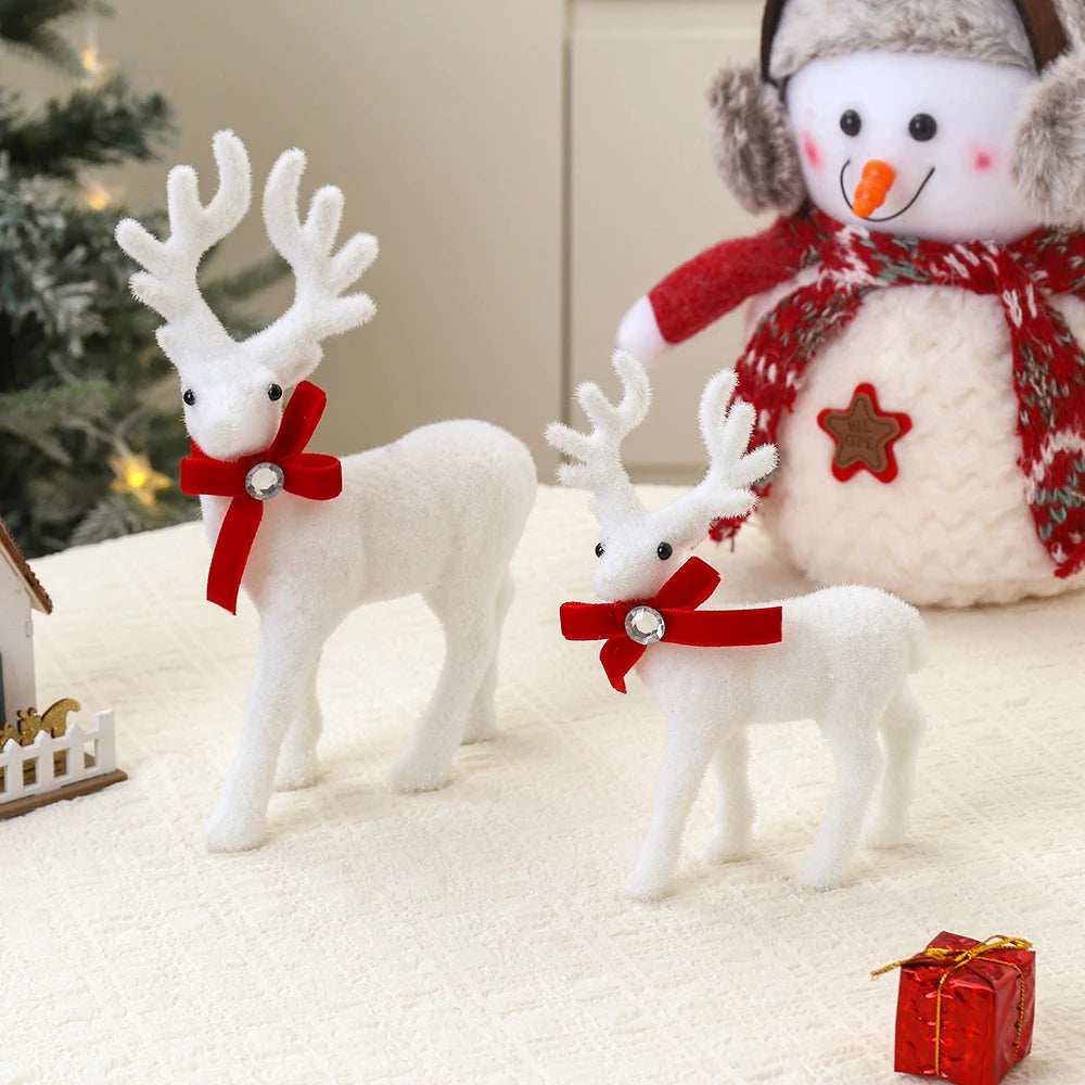 Elk Christmas Ornaments - White Elk Figurines 16/21/26CM Holiday Room Decorations - ZOOMNSTORE