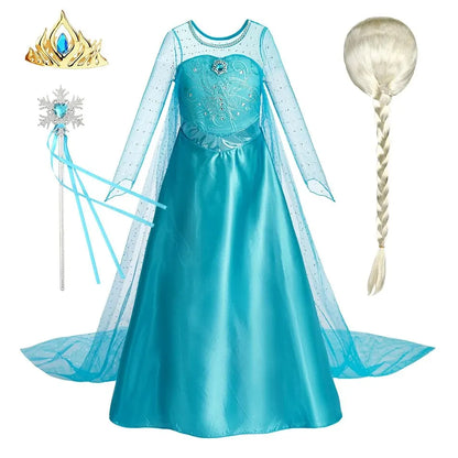 Halloween Elsa Dress for Girls Children Party Princess Costume Kids Disguise with Long Cloak Girl Snow Queen Carnival Clothes - ZOOMNSTORE