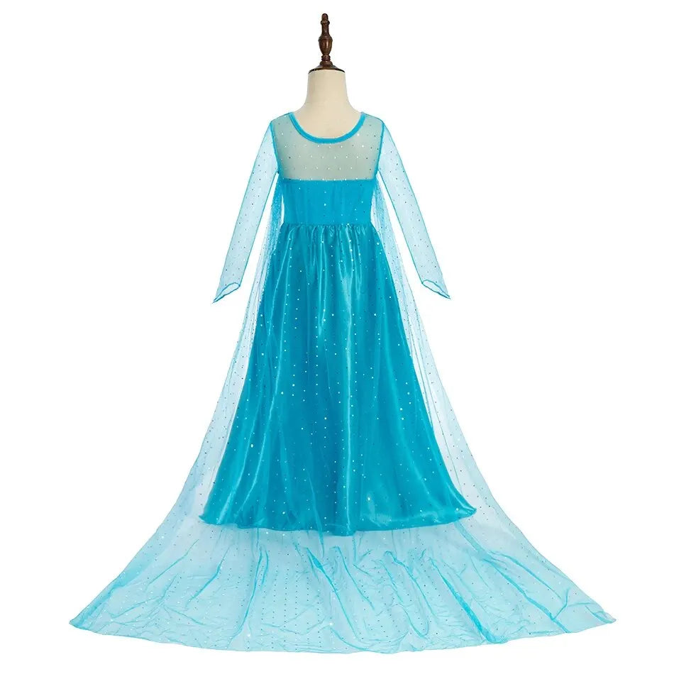 Halloween Elsa Dress for Girls Children Party Princess Costume Kids Disguise with Long Cloak Girl Snow Queen Carnival Clothes - ZOOMNSTORE