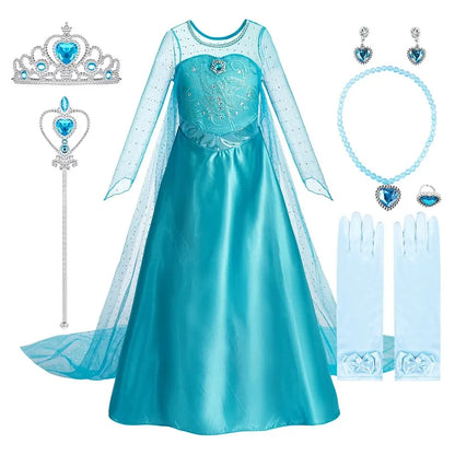 Halloween Elsa Dress for Girls Children Party Princess Costume Kids Disguise with Long Cloak Girl Snow Queen Carnival Clothes - ZOOMNSTORE