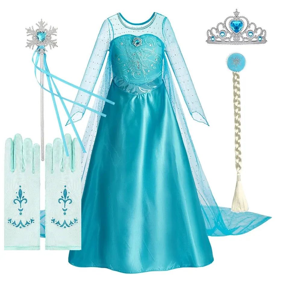 Halloween Elsa Dress for Girls Children Party Princess Costume Kids Disguise with Long Cloak Girl Snow Queen Carnival Clothes - ZOOMNSTORE