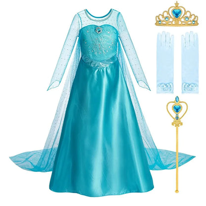 Halloween Elsa Dress for Girls Children Party Princess Costume Kids Disguise with Long Cloak Girl Snow Queen Carnival Clothes - ZOOMNSTORE