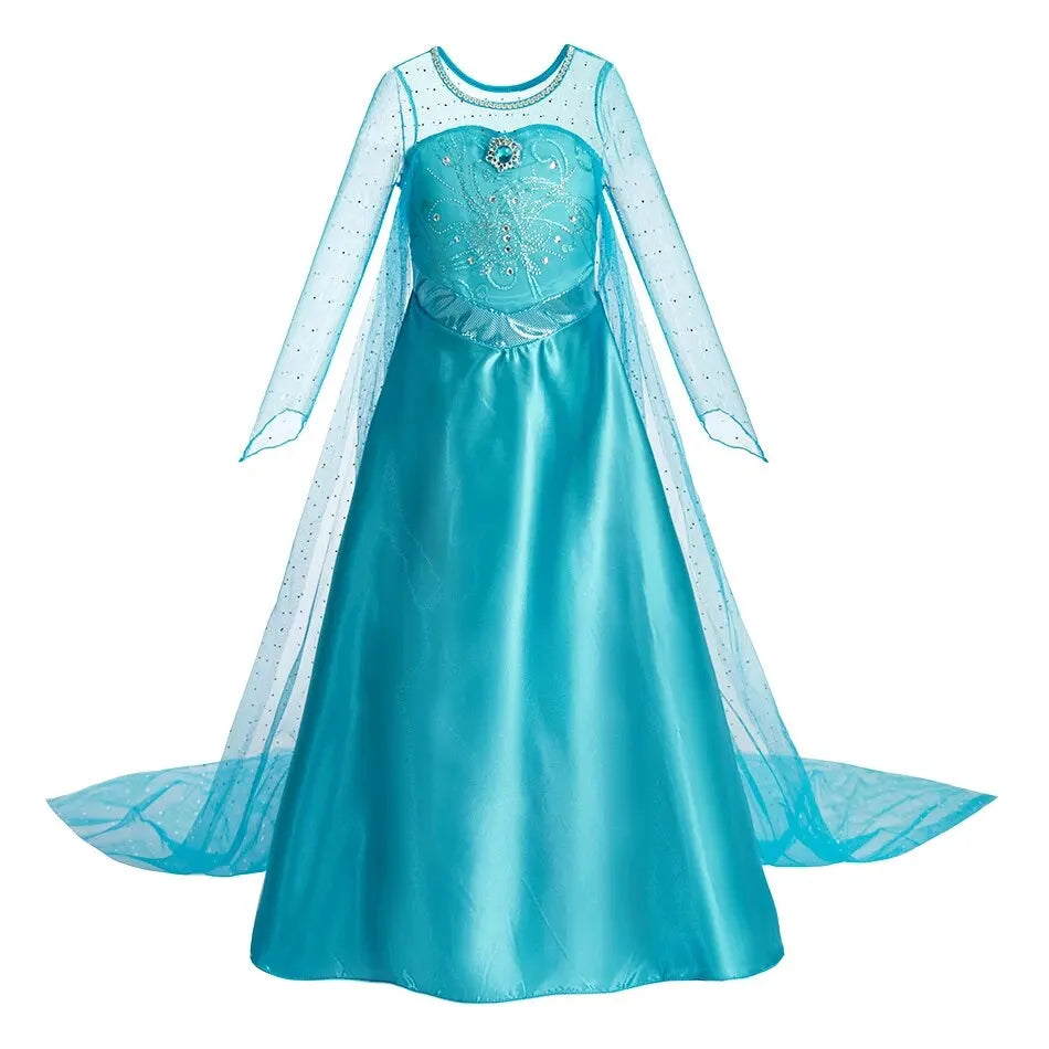 Halloween Elsa Dress for Girls Children Party Princess Costume Kids Disguise with Long Cloak Girl Snow Queen Carnival Clothes - ZOOMNSTORE