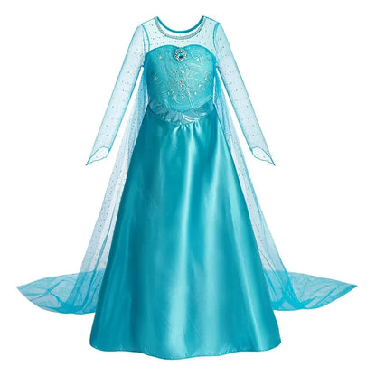 Halloween Elsa Dress for Girls Children Party Princess Costume Kids Disguise with Long Cloak Girl Snow Queen Carnival Clothes - ZOOMNSTORE