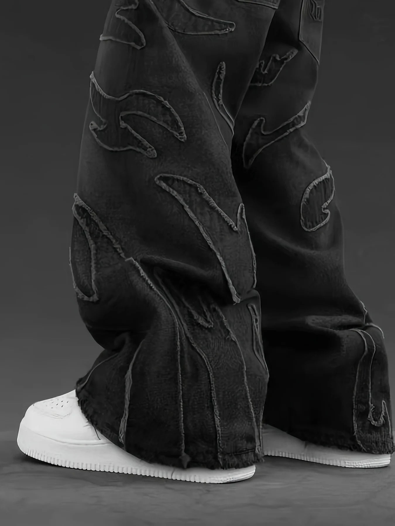 Embroidered Wide-Leg Jeans - Men's Vintage Style Street Graffiti Denim Trousers - ZOOMNSTORE