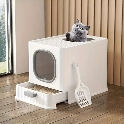 Leak-Proof Enclosed Cat Litter Box - Pull Drawer with Scoop and Lid - ZOOMNSTORE