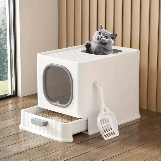 Leak-Proof Enclosed Cat Litter Box - Pull Drawer with Scoop and Lid - ZOOMNSTORE