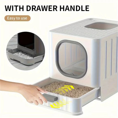 Leak-Proof Enclosed Cat Litter Box - Pull Drawer with Scoop and Lid - ZOOMNSTORE