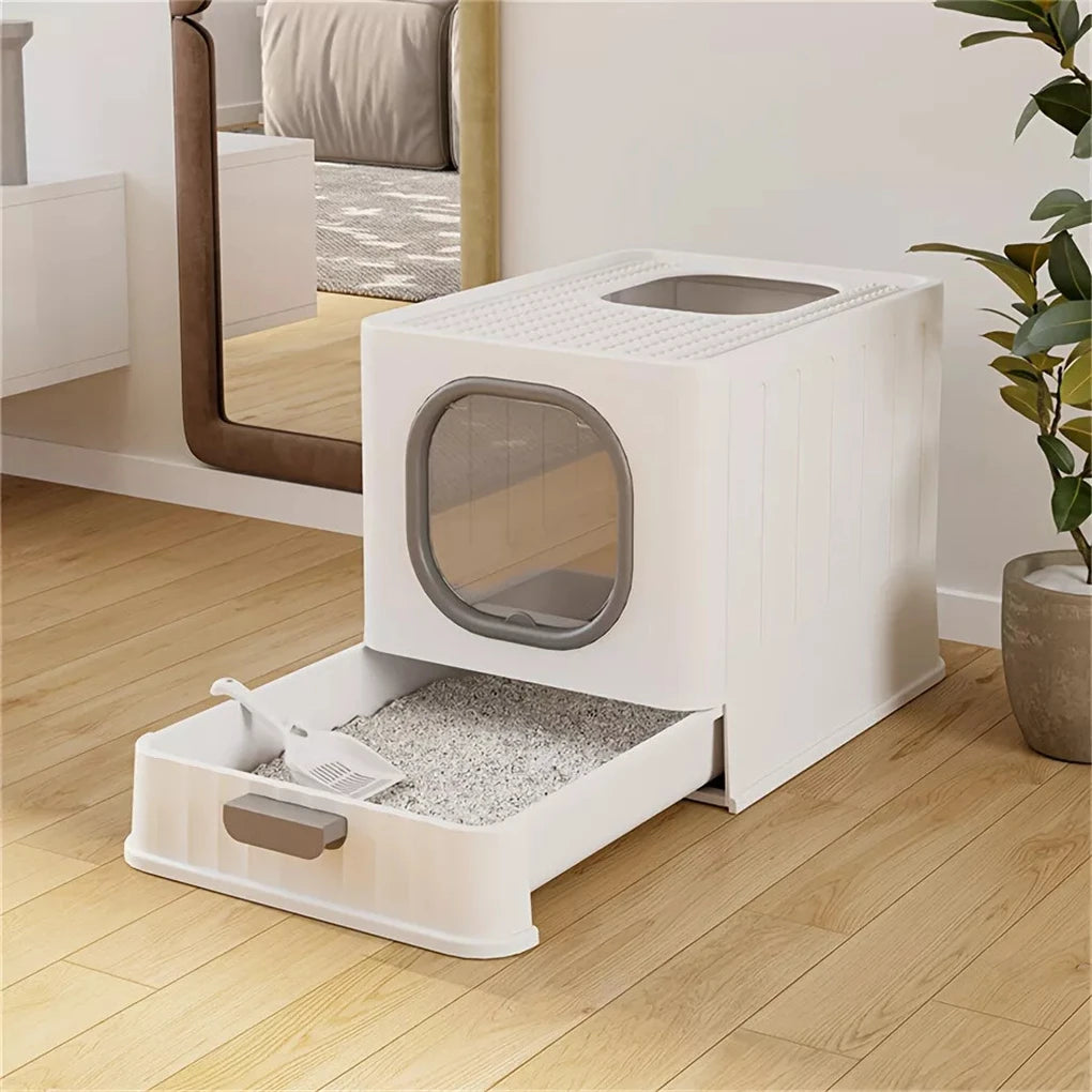 Leak-Proof Enclosed Cat Litter Box - Pull Drawer with Scoop and Lid - ZOOMNSTORE