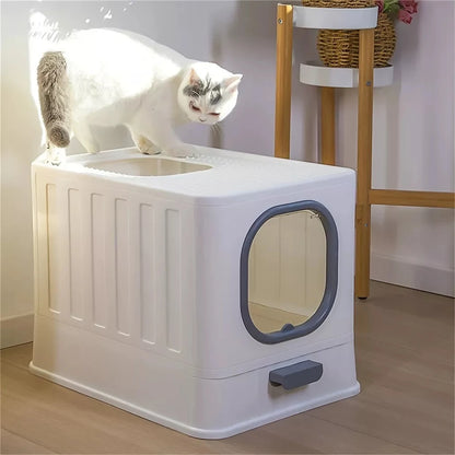 Leak-Proof Enclosed Cat Litter Box - Pull Drawer with Scoop and Lid - ZOOMNSTORE