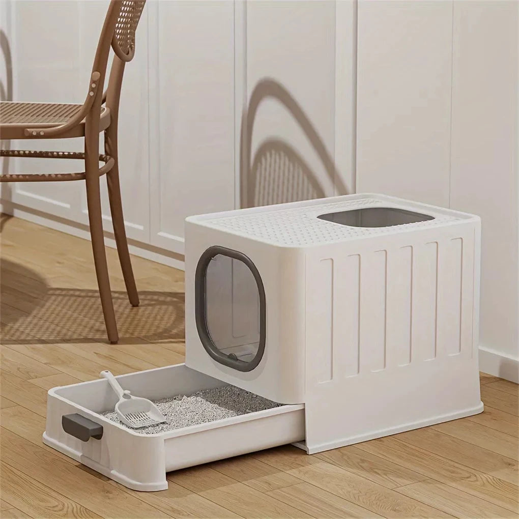 Leak-Proof Enclosed Cat Litter Box - Pull Drawer with Scoop and Lid - ZOOMNSTORE