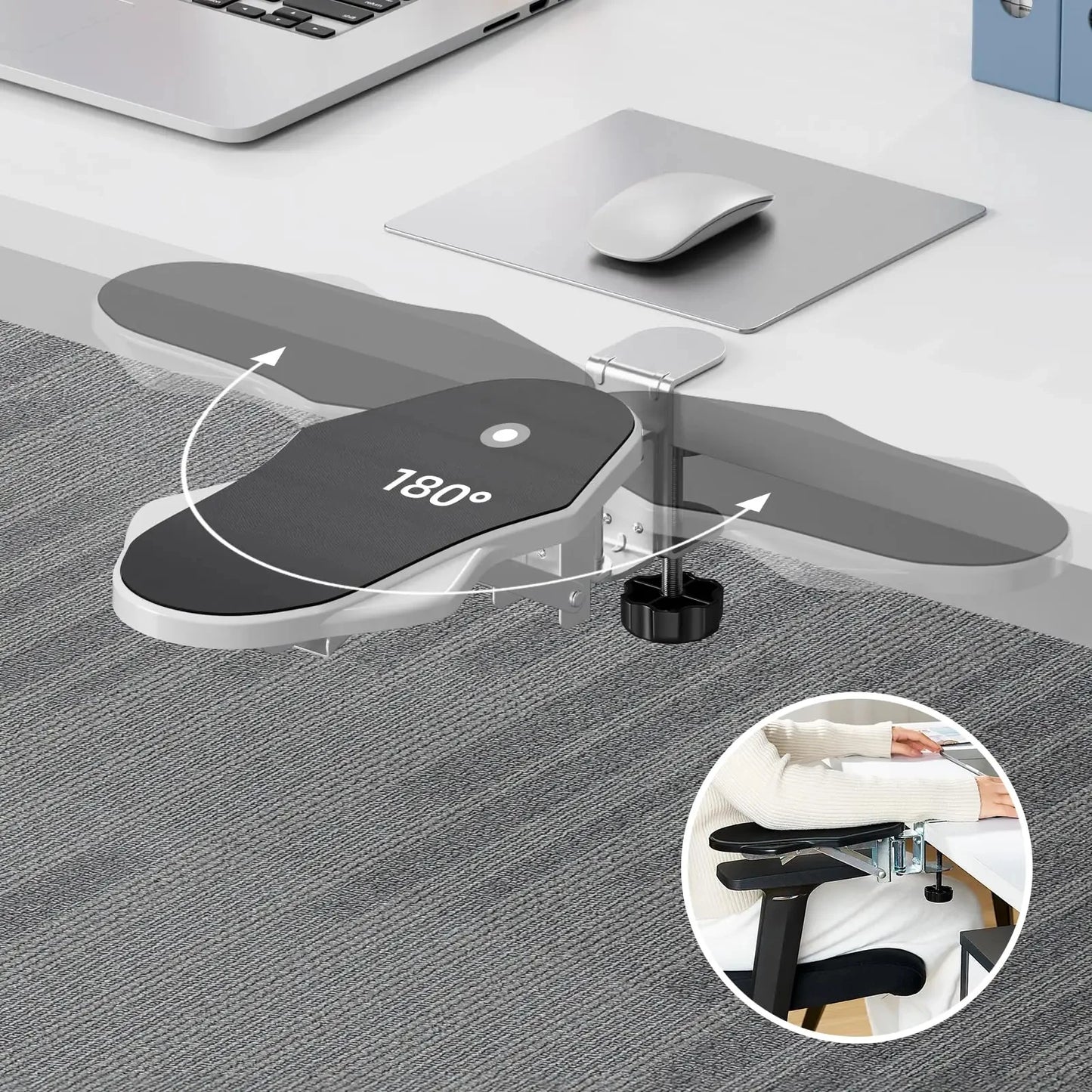 Ergonomic Foldable Desk Arm Rest  Wrist Support Pad with Rotating Mouse Pad Holder - ZOOMNSTORE