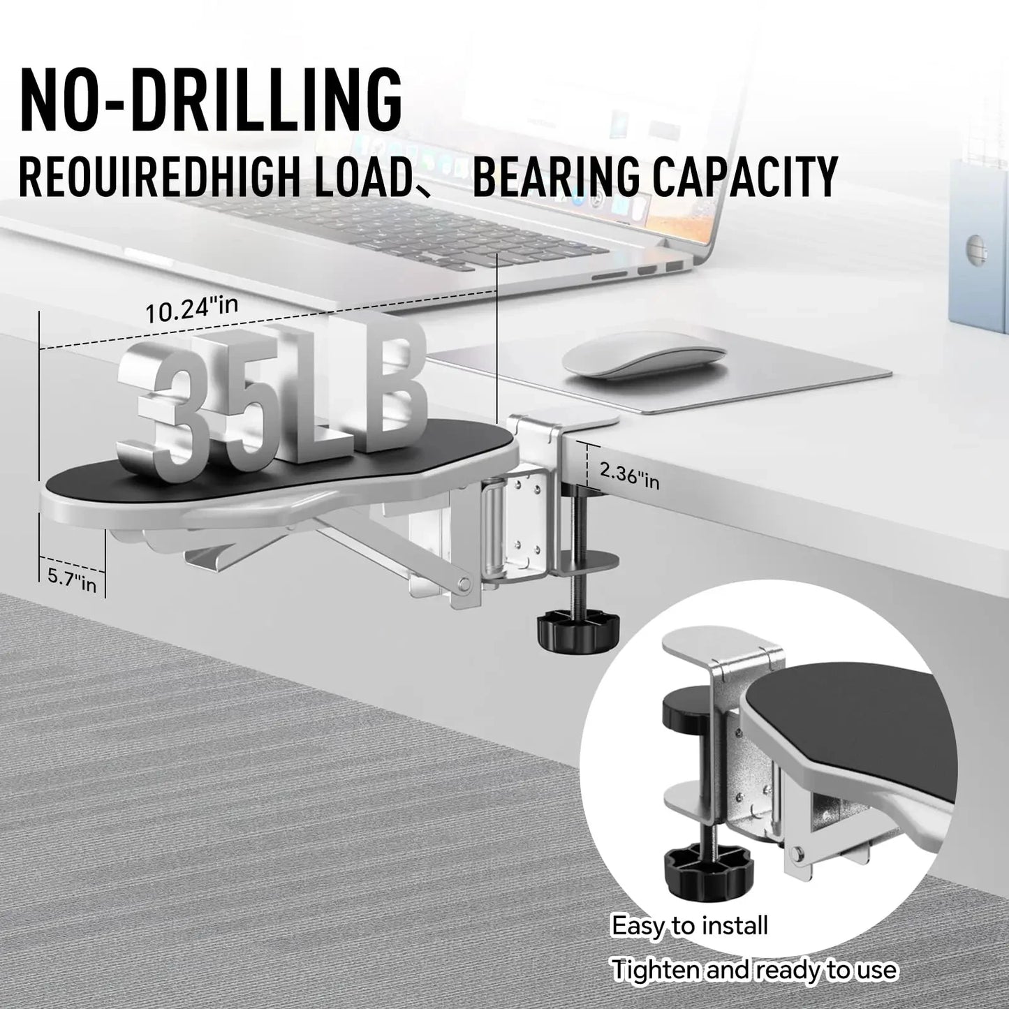 Ergonomic Foldable Desk Arm Rest  Wrist Support Pad with Rotating Mouse Pad Holder - ZOOMNSTORE