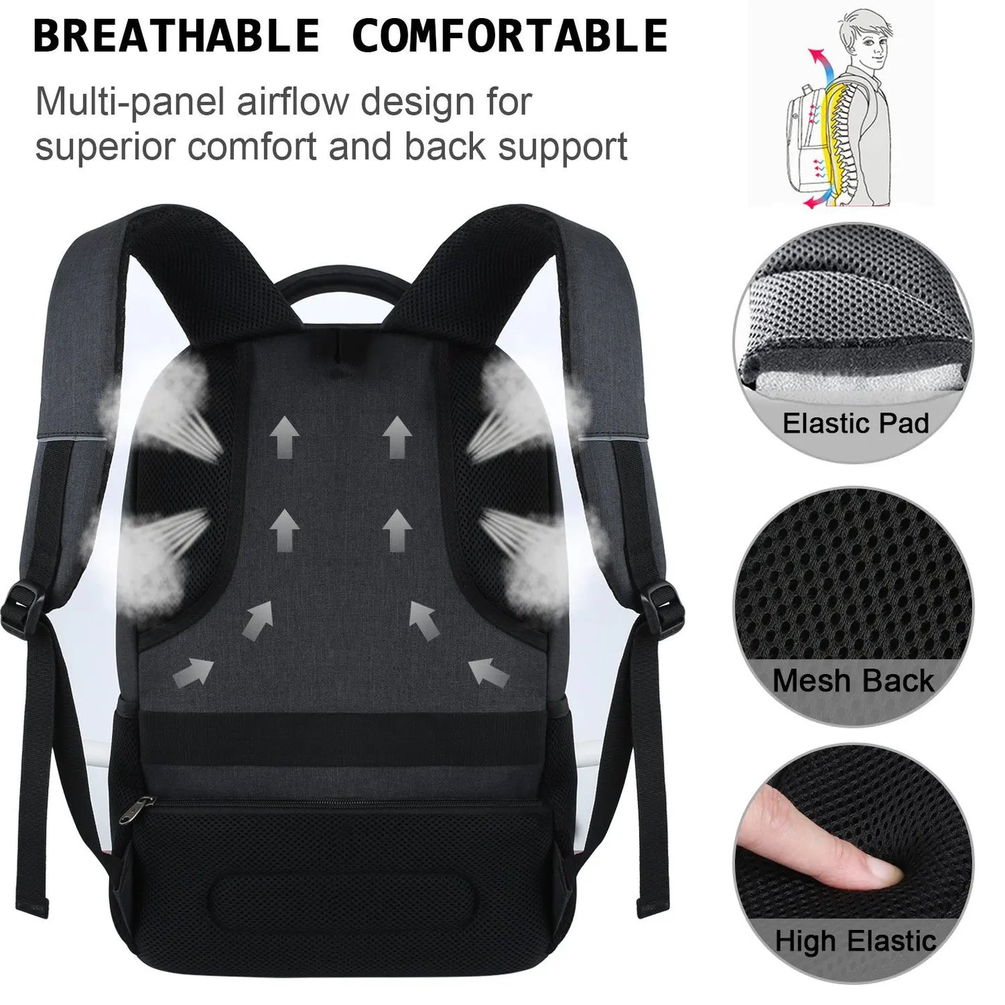Ergonomic Black Backpack - Large Capacity Waterproof Travel Bag for Men - ZOOMNSTORE