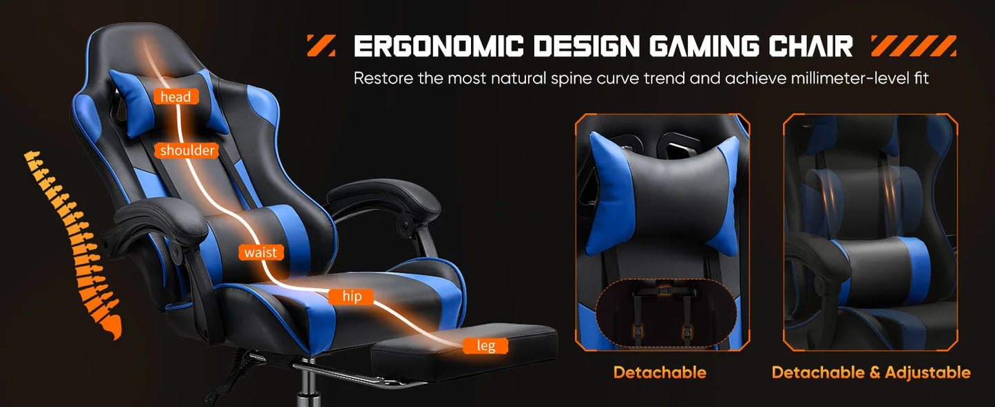 Ergonomic Gaming Chair – Adjustable Racing PU Leather Desk Chair with Lumbar Support - ZOOMNSTORE