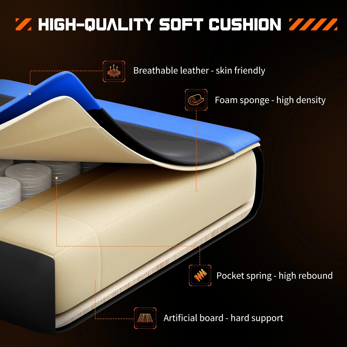 Ergonomic Gaming Chair - Adjustable Racing PU Leather Seat With Headrest & Lumbar Support - ZOOMNSTORE