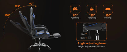 Ergonomic Gaming Chair - Adjustable Racing PU Leather Seat With Headrest & Lumbar Support - ZOOMNSTORE
