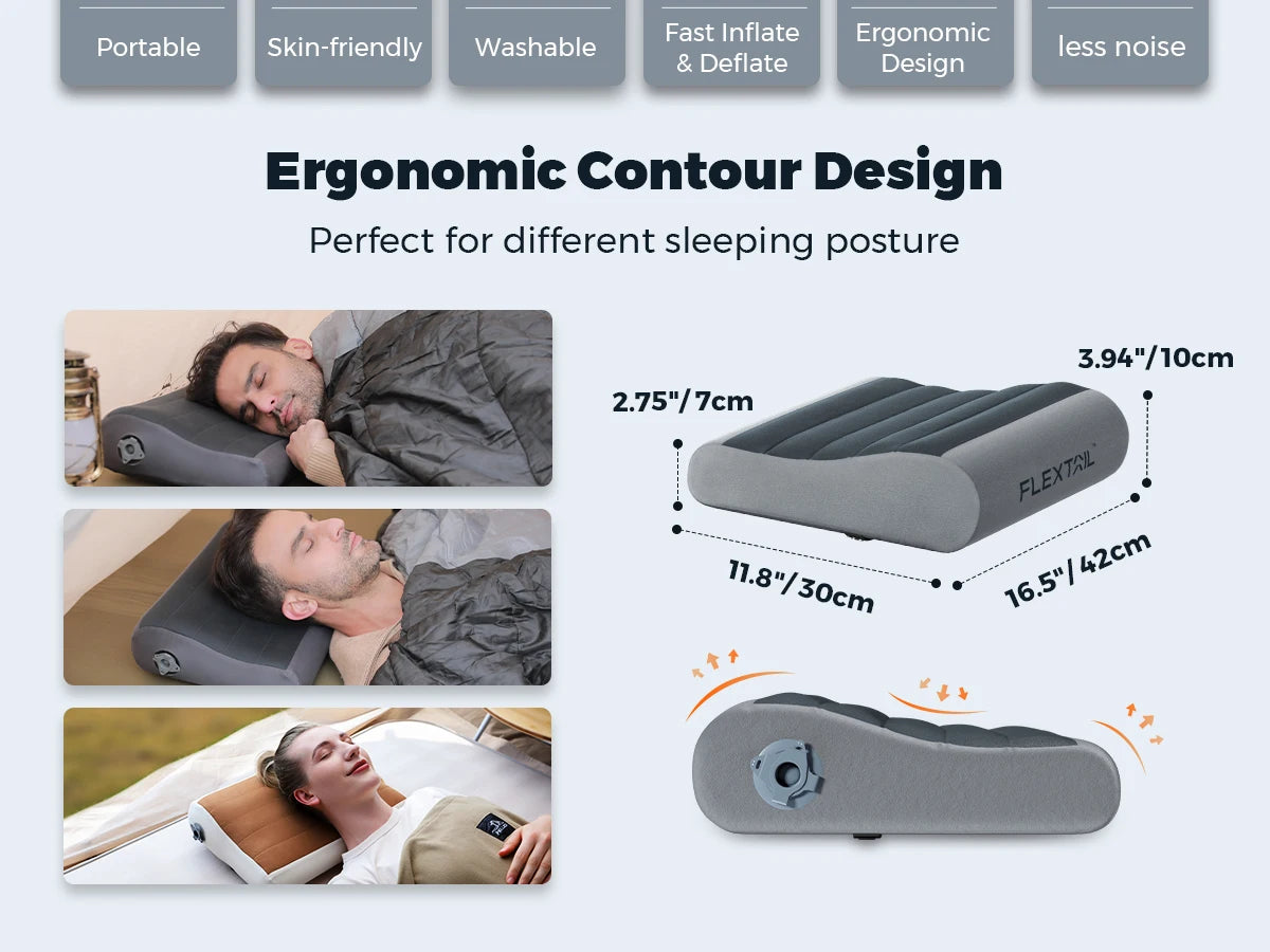 Ergonomic Inflatable Pillow – Dual Neck Support Travel Cushion with Adjustable Elevation - ZOOMNSTORE