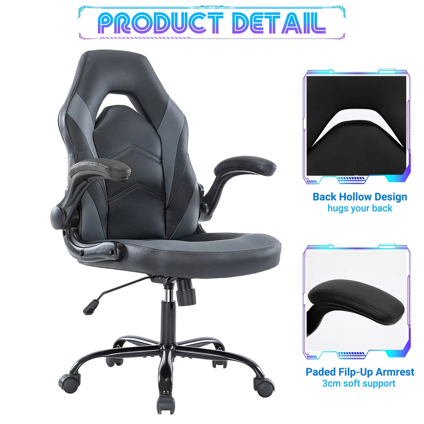 Ergonomic Gaming Desk Chair - Adjustable PU Leather with Flip-up Armrests - ZOOMNSTORE