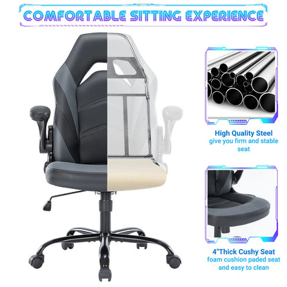 Ergonomic Gaming Desk Chair - Adjustable PU Leather with Flip-up Armrests - ZOOMNSTORE