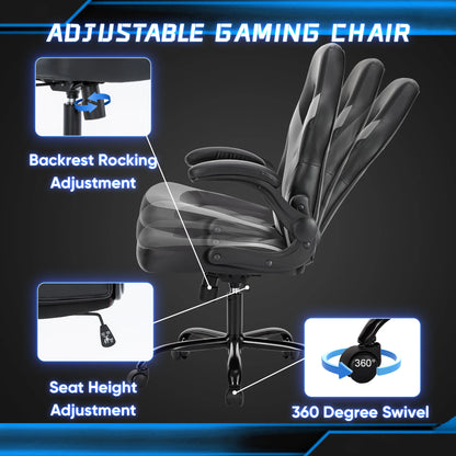Ergonomic Gaming Desk Chair - Adjustable PU Leather with Flip-up Armrests - ZOOMNSTORE